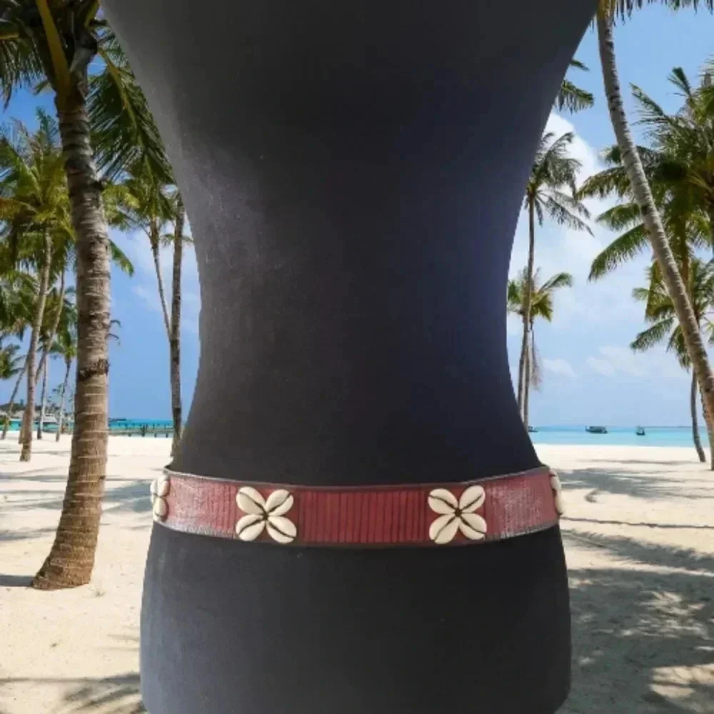 Women's Red Leather Shell Accent Belt